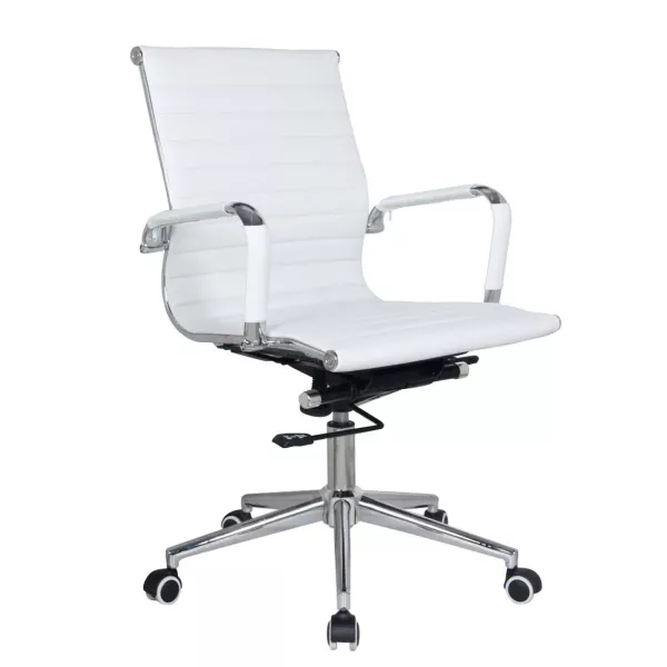 Classic Ribbed Pleather Medium Back Chair - White Classic Ribbed Pleather Medium Back Chair - White