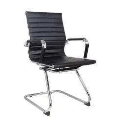 Classic Ribbed Pleather Visitors Chair - Black Classic Ribbed Pleather Visitors Chair - Black