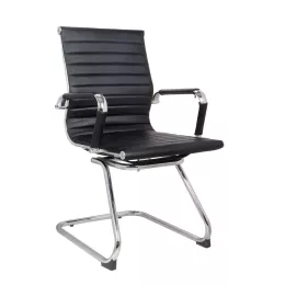 Classic Ribbed Pleather Visitors Chair - Black