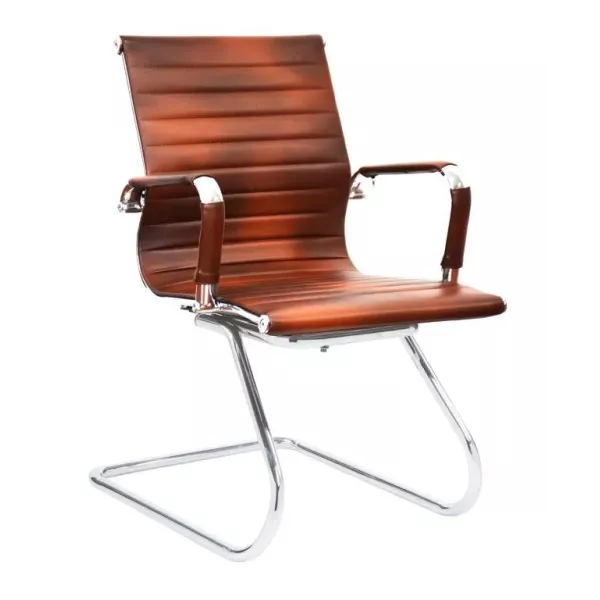 Classic Ribbed Pleather Visitors Chair - Brown