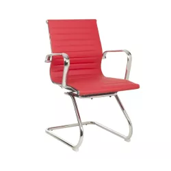 Classic Ribbed Pleather Visitors Chair - Red Classic Ribbed Pleather Visitors Chair - Red