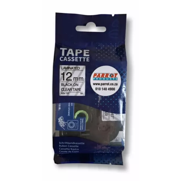 Parrot E1000PRO label tape 12mm black on clear refill in retail packaging