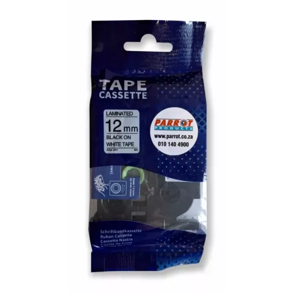 Parrot E1000PRO label tape 12mm black on White refill in retail packaging