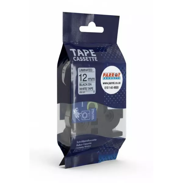 Parrot E1000PRO label tape 12mm black on White refill in retail packaging