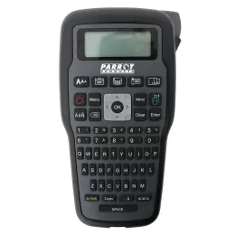 Parrot label printer front view with LCD screen and QWERTY keyboard