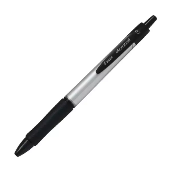 Pilot Acroball T-Series Ballpoint Pen 0.7mm – Metallic Silver Barrel Front view of Pilot Acroball T-Series Ballpoint Pen with metallic Silver barrel and black ink