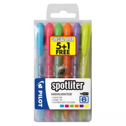 Six-pack PILOT Spotliter highlighters in assorted colours, wallet pack