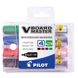 PILOT V Board Master refillable bullet whiteboard markers assorted colours wallet of 4