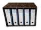 Front view of mottled lever arch file storage box with 5 compartments