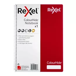 Rexel ColourHide A4 Notebook in Red, perfect for organizing your notes and ideas with style and durability.
