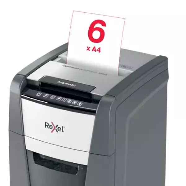 Rexel Optimum AutoFeed+ 150M Paper Shredder Front View Front view of Rexel Optimum AutoFeed+ 150M automatic micro cut shredder P5