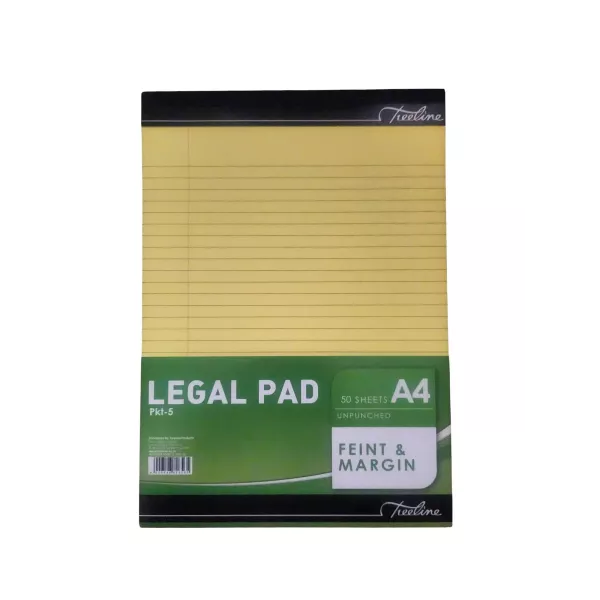 TREELINE A4 Legal Pad 50 Page - Yellow Bond Paper - Pack of 5 TREELINE A4 Legal Pad 50 Page - Yellow Bond Paper - Pack of 5