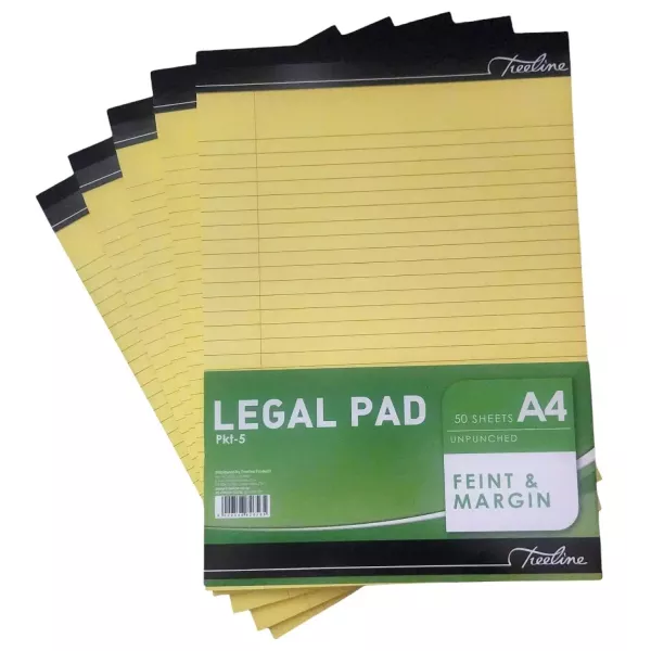 TREELINE A4 Legal Pad 50 Page - Yellow Bond Paper - Pack of 5 TREELINE A4 Legal Pad 50 Page - Yellow Bond Paper - Pack of 5