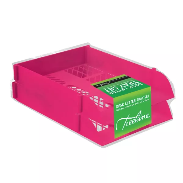 TREELINE Desk Letter Tray Set - Hot Pink