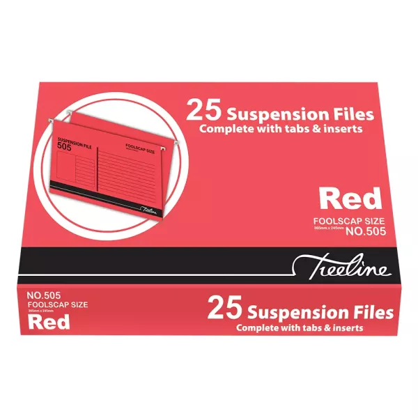 TREELINE Foolscap Suspension Files Red - Pack of 25