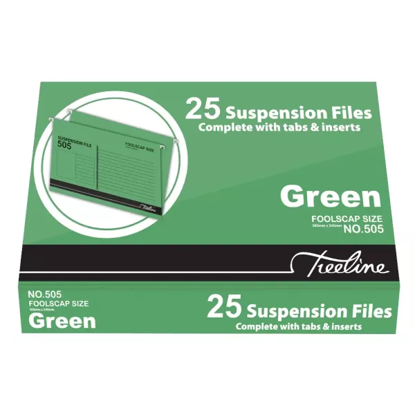 TREELINE Foolscap Suspension Files Green - Pack of 25