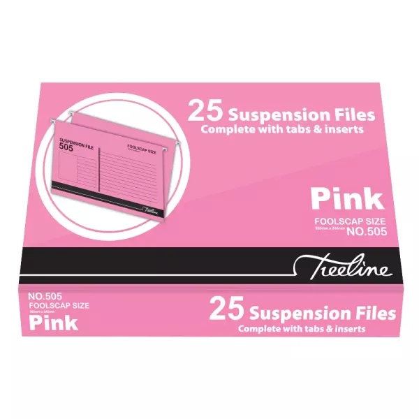 TREELINE Foolscap Suspension Files Pink - Pack of 25