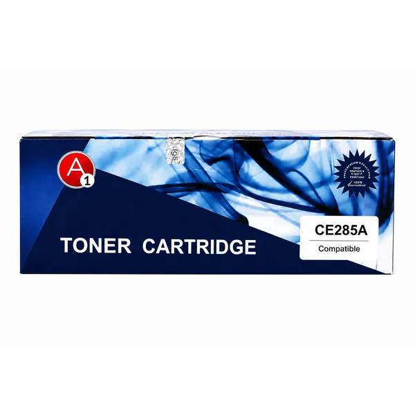 A1 Compatible HP CE285A Black Toner Cartridge – Front View A1 compatible HP CE285A black toner cartridge box front view
