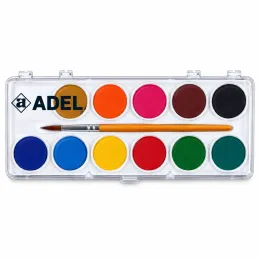Adel 12 Colour Watercolour Paint Set with Paintbrush