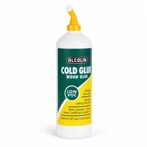 ALCOLIN Cold Glue Wood Glue 1L bottle with yellow angled applicator nozzle, front view