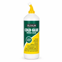 ALCOLIN Cold Glue Wood Glue 1L bottle with yellow angled applicator nozzle, front view