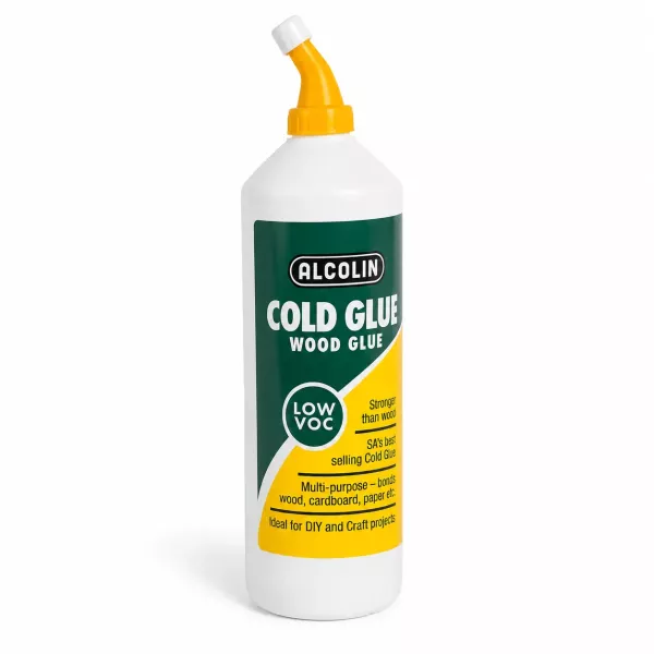 ALCOLIN Cold Glue Wood Glue 1L bottle with yellow angled applicator nozzle, front view