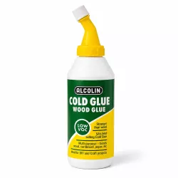 ALCOLIN Cold Glue Wood Glue 250ml bottle with yellow angled applicator nozzle, front view