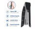 Bostitch desktop stapler feature overview showing 180 degree opening, die-cast metal body, comfort grip and vertical standing design