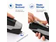 Bostitch desktop stapler showing built-in staple remover and staple storage features