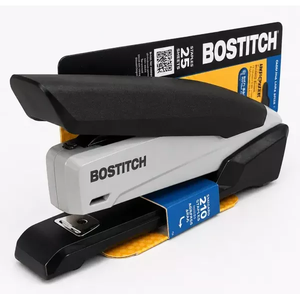 Bostitch 1108 InPower black and silver desktop stapler side view