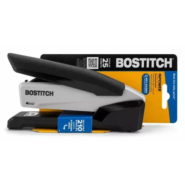 Bostitch 1108 InPower black and silver desktop stapler side view