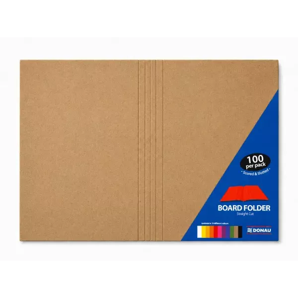 DONAU Bright Board Folders 180gsm Foolscap Kraft Pack 100