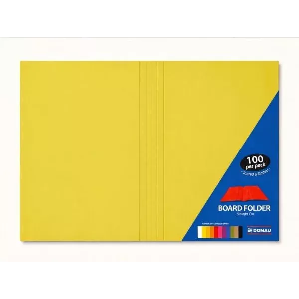 DONAU Bright Board Folders 180gsm Foolscap Yellow Pack 100
