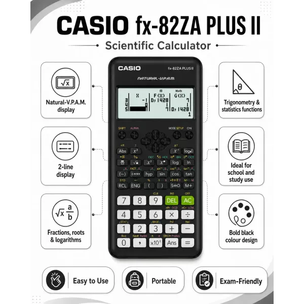 CASIO FX-82ZA Plus Scientific Calculator Black