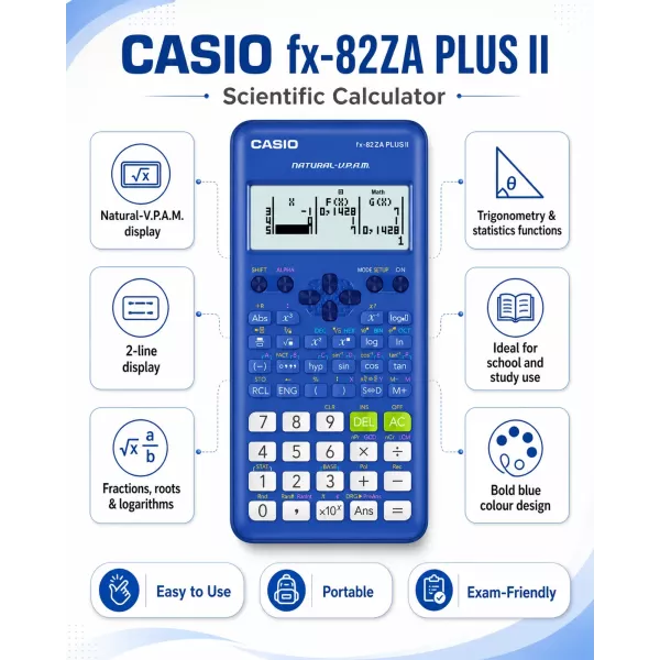 CASIO FX-82ZA Plus Scientific Calculator Blue
