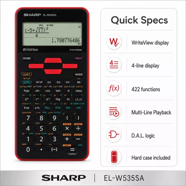 SHARP EL-W535SA-BRD Scientific Calculator - Red