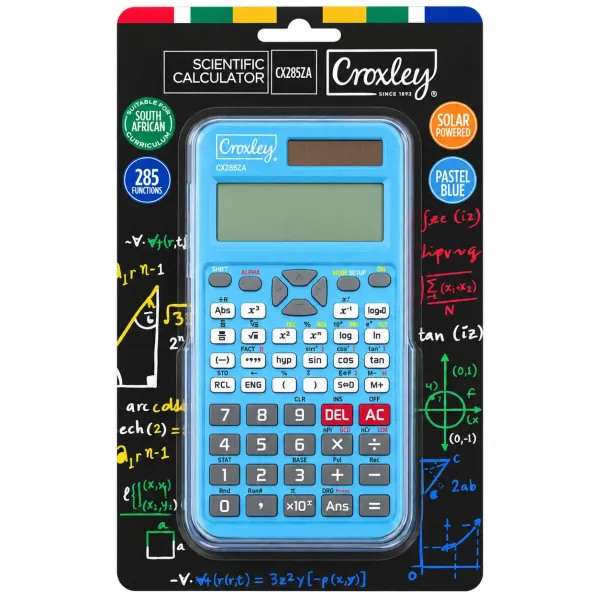 Croxley CX285ZA Scientific Calculator Blue Croxley CX285ZA blue scientific calculator with 285 functions in retail packaging