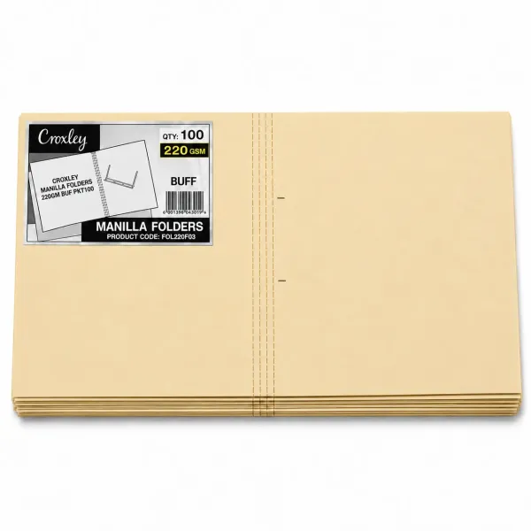 Croxley Manilla Folders 220gsm Buff Pack 100
