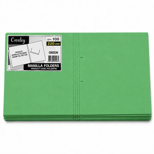 Croxley Manilla Folders 220gsm Green Pack 100 Croxley Manilla Folders 220gsm Green Pack 100