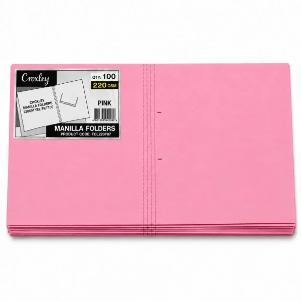 Croxley Manilla Folders 220gsm Pink Pack 100 Croxley Manilla Folders 220gsm Pink Pack 100