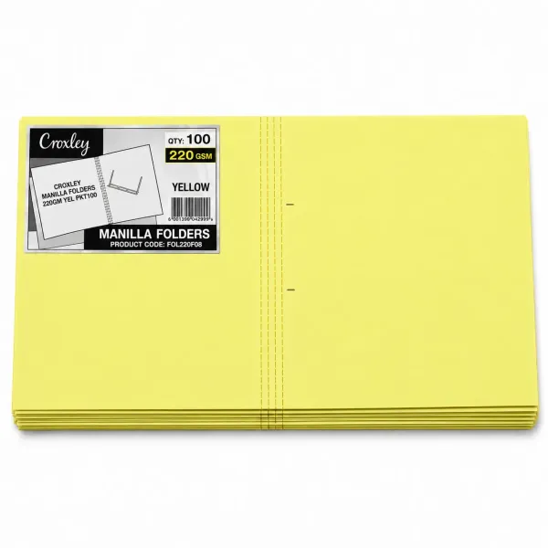 Croxley Manilla Folders 220gsm Yellow Pack 100