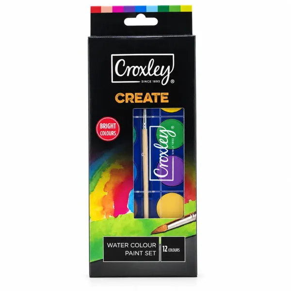Croxley Create 12 Colour Watercolour Paint Set with Brush in Retail Pack