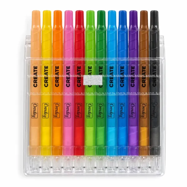 Croxley Create retractable wax crayons in 12 colours, front view of packaging