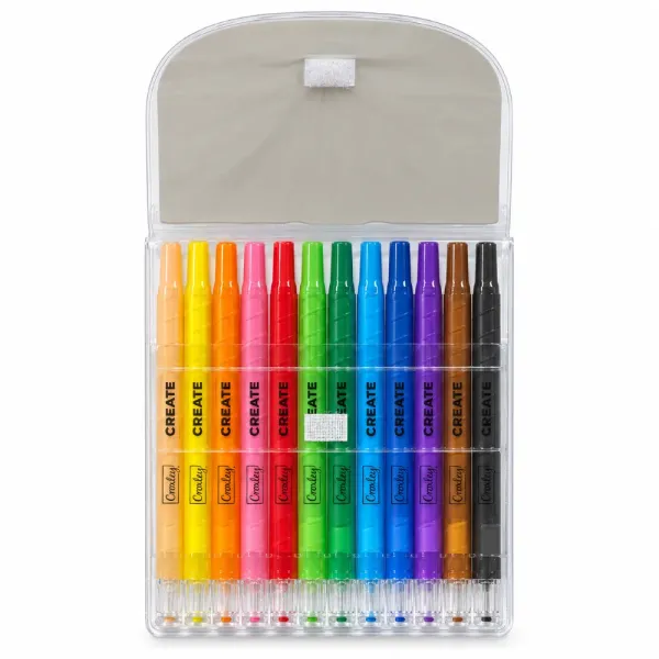 Croxley Create retractable wax crayons in 12 colours, front view of packaging