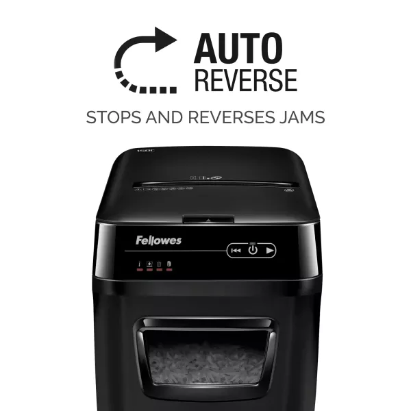Fellowes AutoMax 150C P-4 cross-cut auto feed shredder front angled view