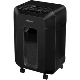 Angled view of Fellowes AutoMax 80M 80-sheet P4 mini-cut auto feed shredder