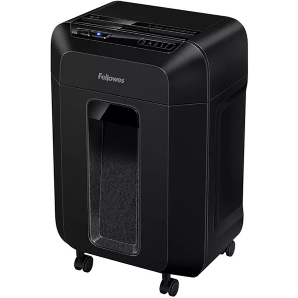 Fellowes AutoMax 80M P4 Mini-Cut Shredder Angled View Angled view of Fellowes AutoMax 80M 80-sheet P4 mini-cut auto feed shredder