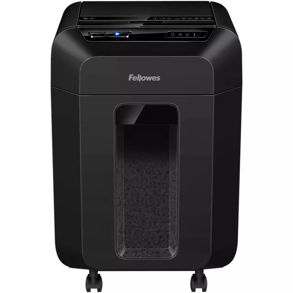 Fellowes AutoMax 80M P4 Mini-Cut Shredder Angled View Angled view of Fellowes AutoMax 80M 80-sheet P4 mini-cut auto feed shredder