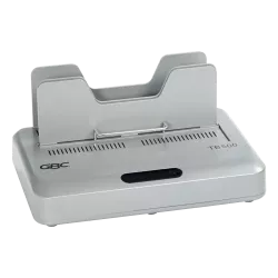 GBC TB500 Heavy Duty Thermal Binding Machine front angled view GBC TB500 heavy duty thermal binding machine in silver showing compact front angled view