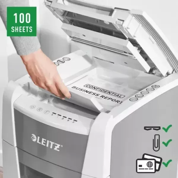 Leitz IQ Autofeed Office 100X P4 Cross Cut Paper Shredder (100 Sheet) Leitz IQ Autofeed Office 100X P4 Cross Cut Paper Shredder (100 Sheet)